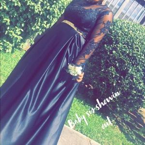 Two piece black lace formal dress